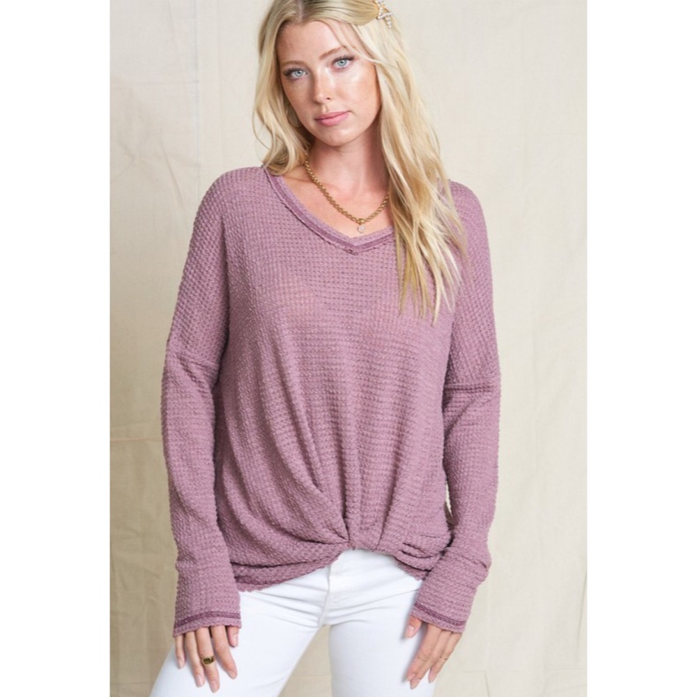 💖LAST 1! Soft Berry Twist Hem Contrast Stitch Top - Picture 6 of 7